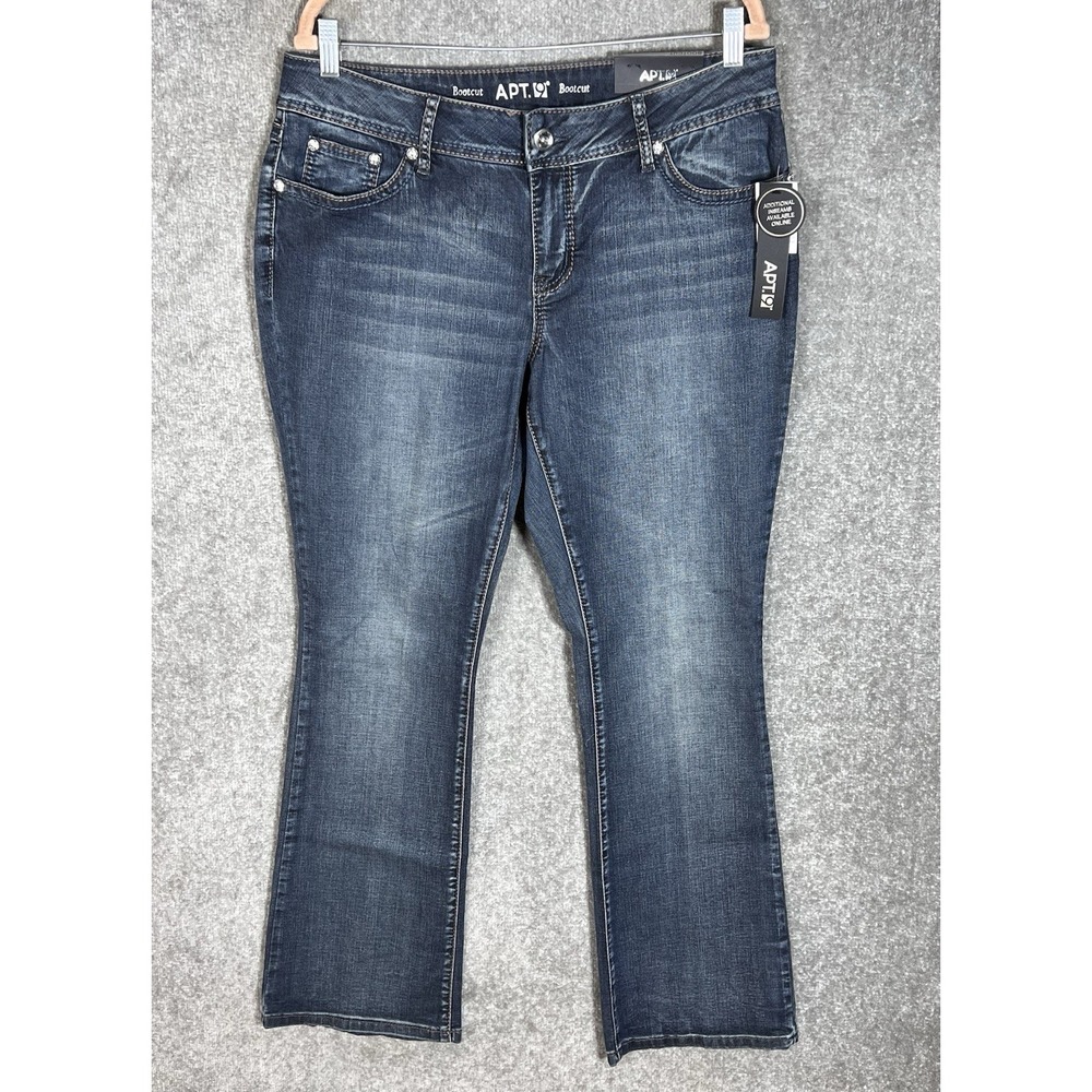 Apt 9 Mid Rise Bootcut Jeans Womens Size 14 Blue Embroidered Rhinestone New